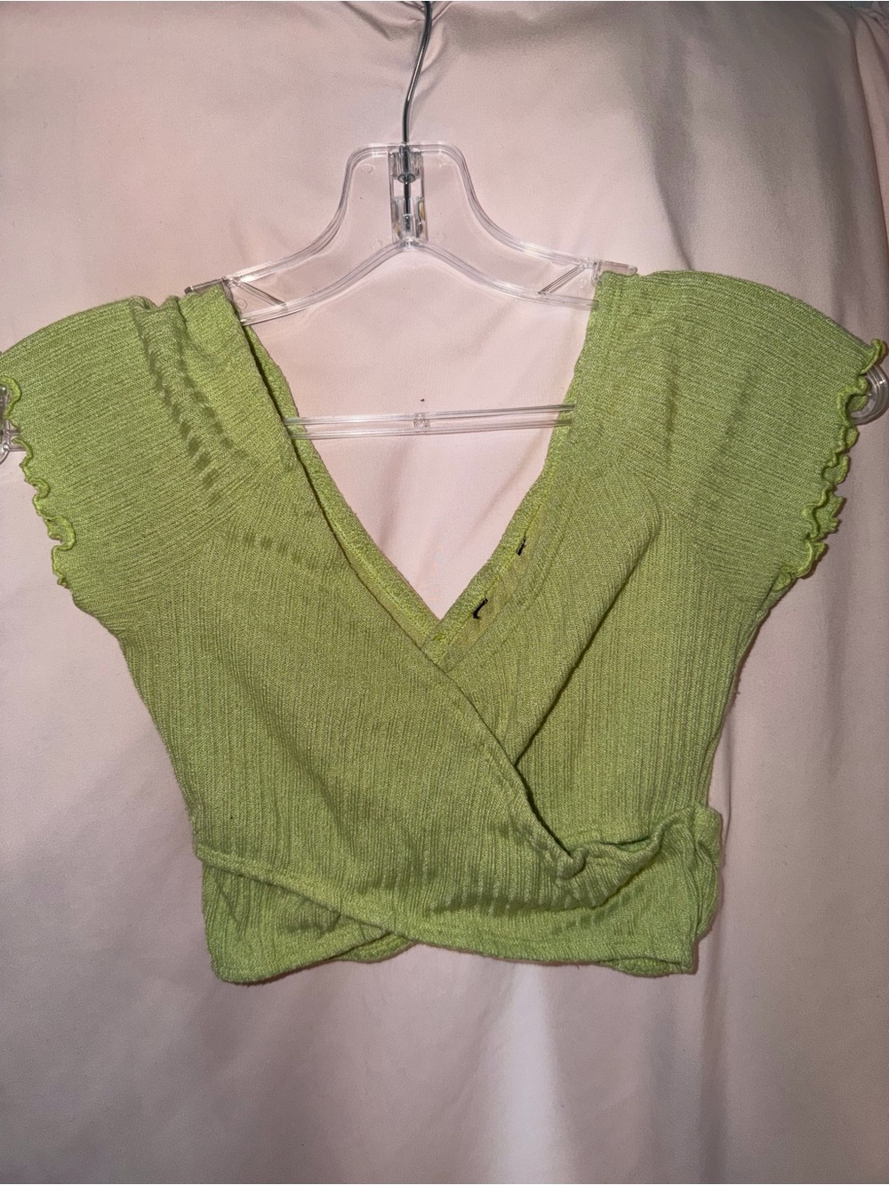 Forever 21 Light Green Ribbed Wrap Crop Top